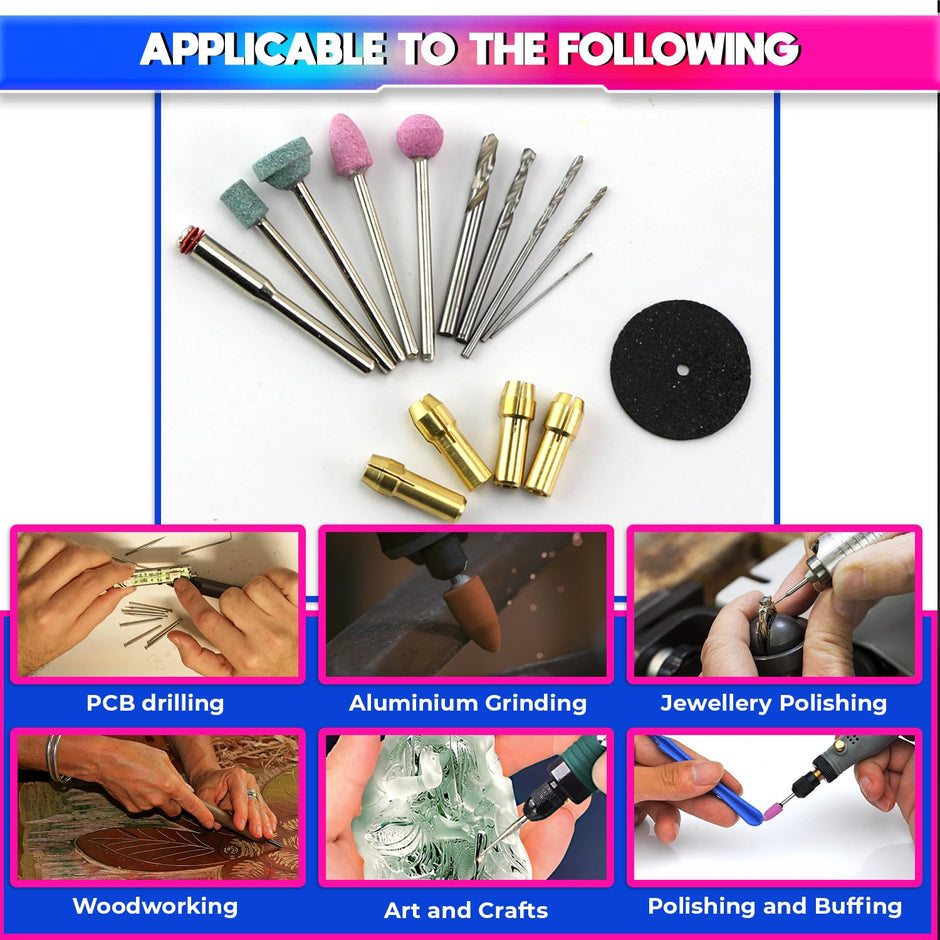amiciTools Electric Grinder Tool Kit, DIY 12000RPM Rotary Drill with 14 Pcs Accessories for Polishing, Cleaning and Engraving, 12V DC