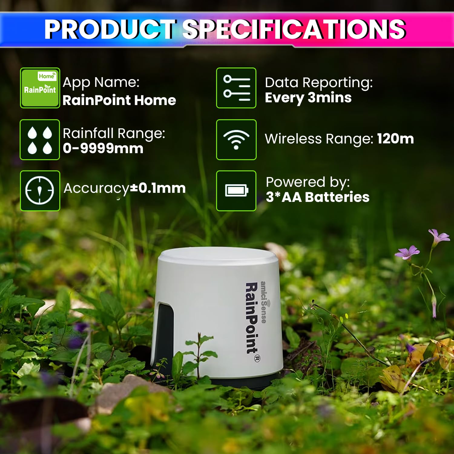 Wi-Fi Digital Rain Gauge – Accurate Rainfall Monitor with RainPoint App Alerts  (Wifi Gateway Sold Separately)