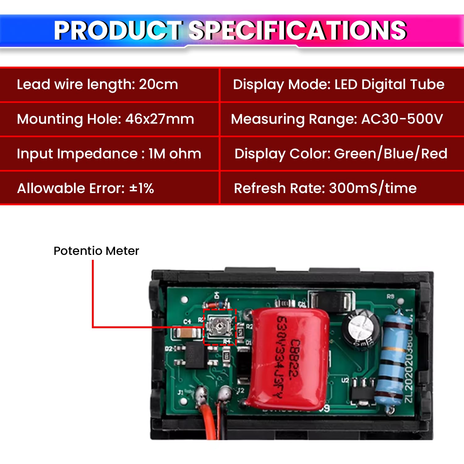 3-Digit Digital Voltmeter, 30–500VAC with Potentiometer Calibration for Accurate Monitoring amiciKart c0tmiz-hs.myshopify.com