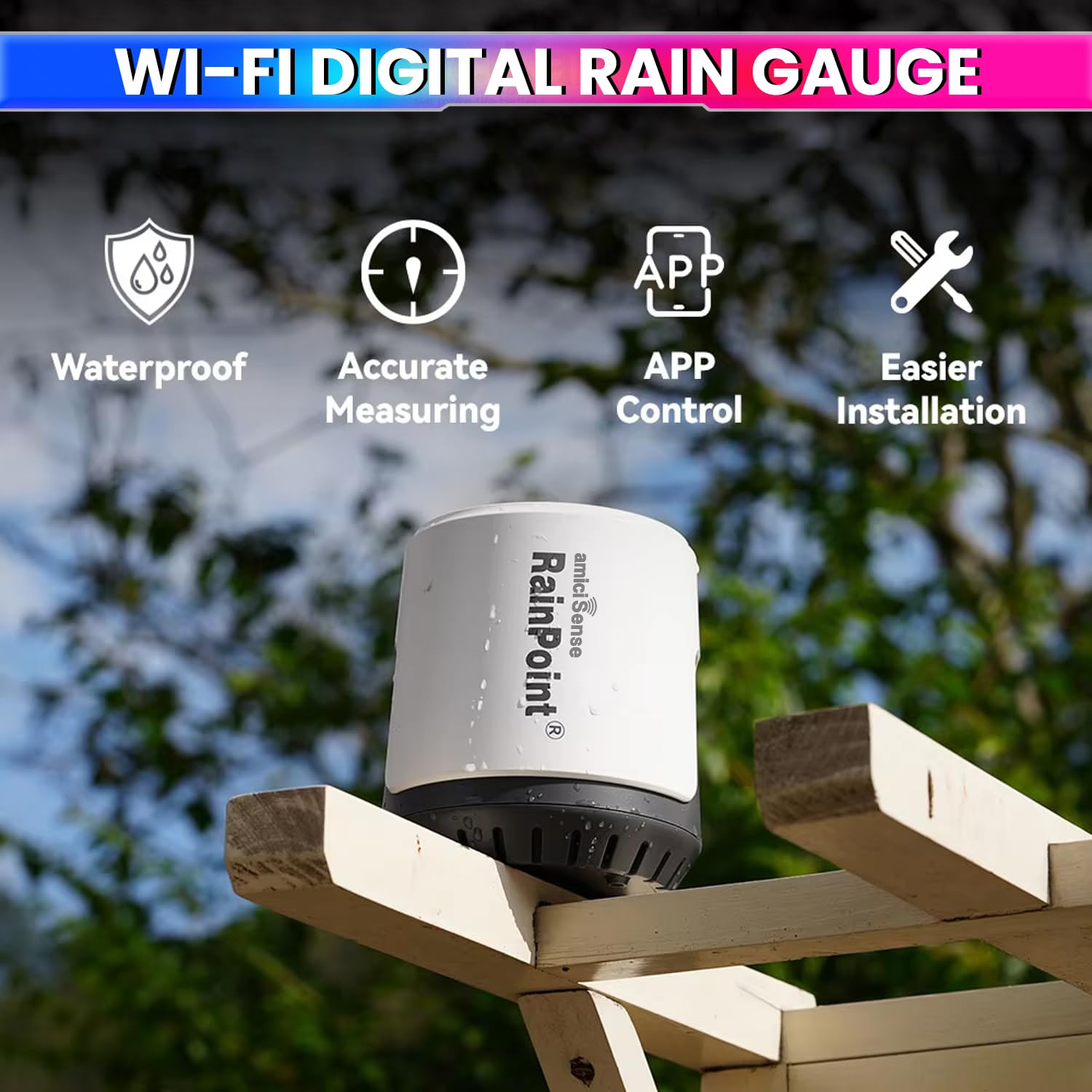 Wi-Fi Digital Rain Gauge – Accurate Rainfall Monitor with RainPoint App Alerts  (Wifi Gateway Sold Separately)