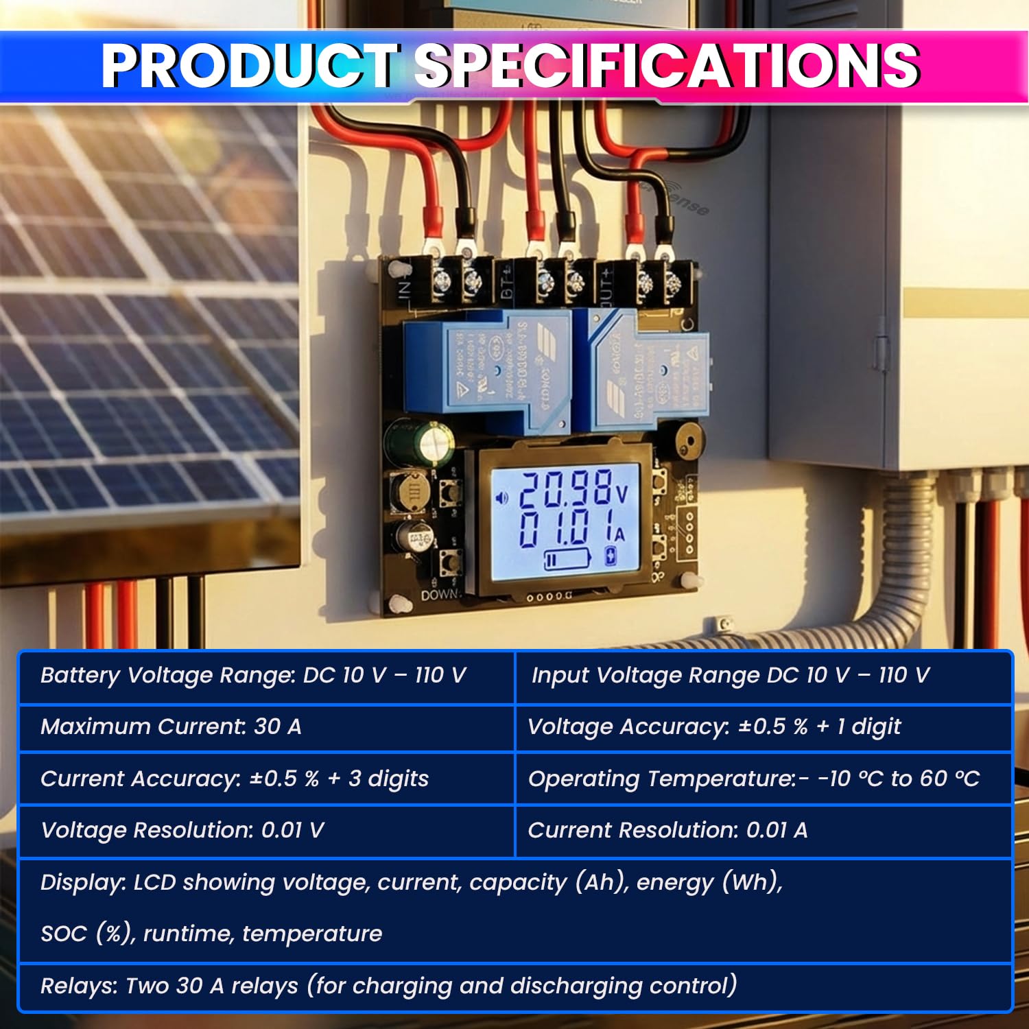 BT13L Coulomb Meter 30A Automatic Battery Charge & Discharge Controller