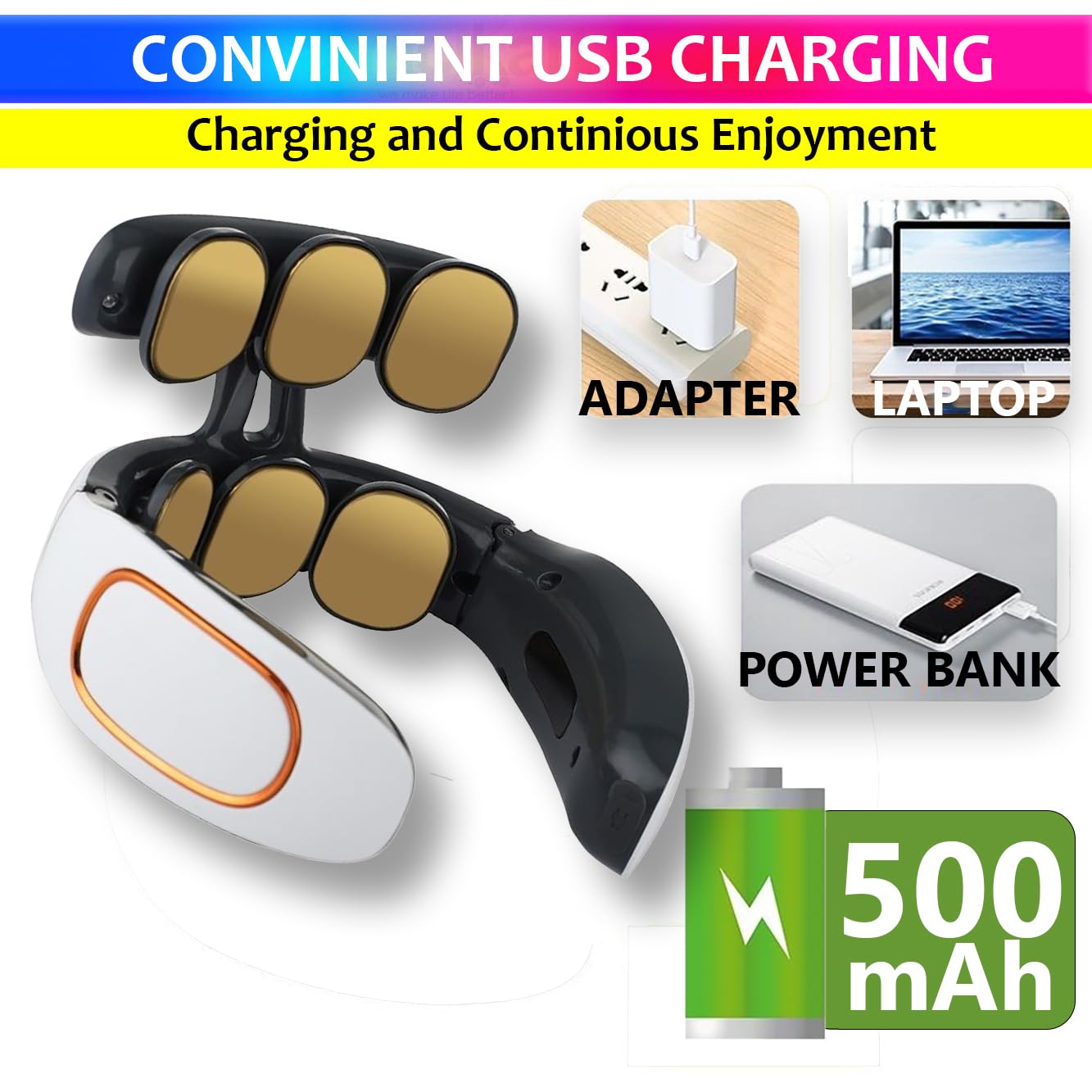 Electric Pulse Neck Massager with 6 Heads, Electrode Pad, Heat Therapy, 4 Massage Modes amiciKart