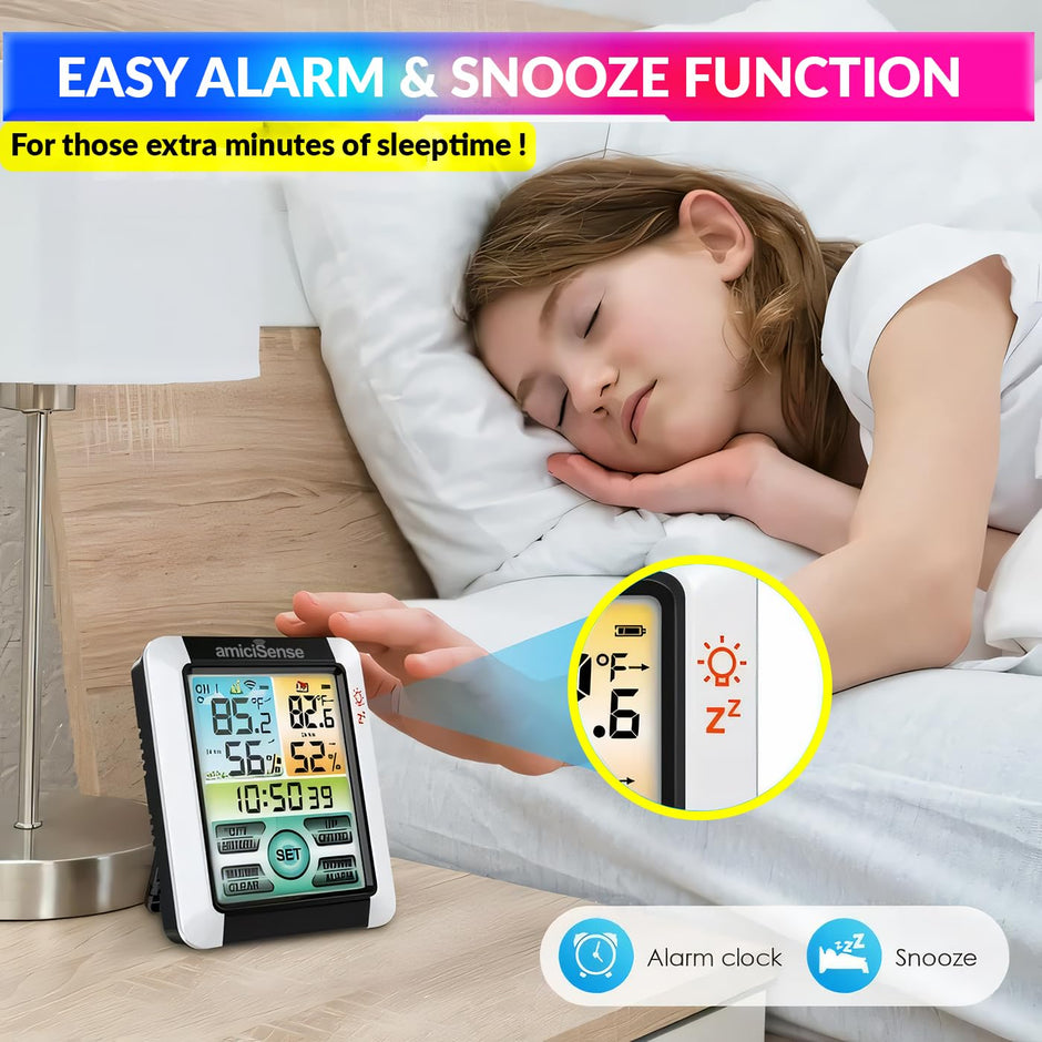 Digital Weather Station – Indoor/Outdoor Temp & Humidity Monitor with Touchscreen & Clock