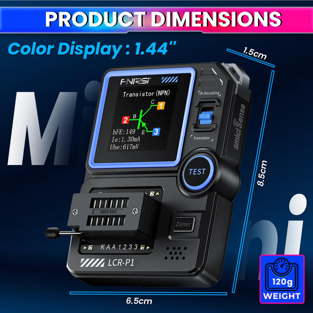 LCR-P1 Transistor & Capacitor Tester – 1.44'' Display, USB-C Rechargeable LCR Meter