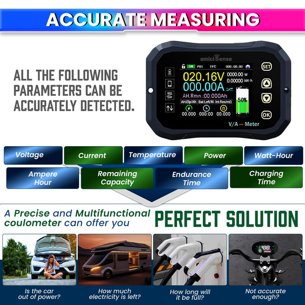Smart Battery Coulometer – 0–120V, 100A, Bluetooth App , 2.4'' HD Display , Battery Capacity Monitor amiciKart c0tmiz-hs.myshopify.com