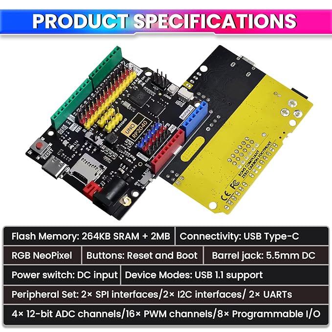Raspberry Pi UNO RP2040 Development Board – Dual-Core ARM Cortex-M0+, 16MB Flash, Type-C USB