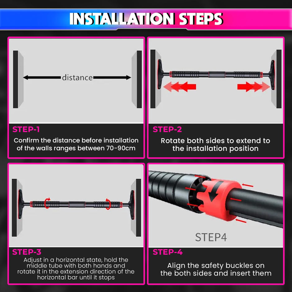 Pull-Up Bar, 65-90cm Adjustable Length with No-Screw Locking Mechanism amiciKart