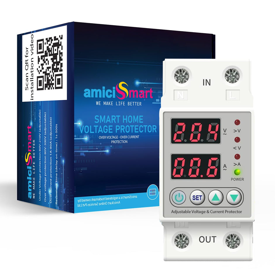 Automatic Over/Under Voltage & Overload Protection Device Single Phase Din-Rail Mounted with Auto Reconnect & LED Display 220V 63A (13.8kW) amiciKart