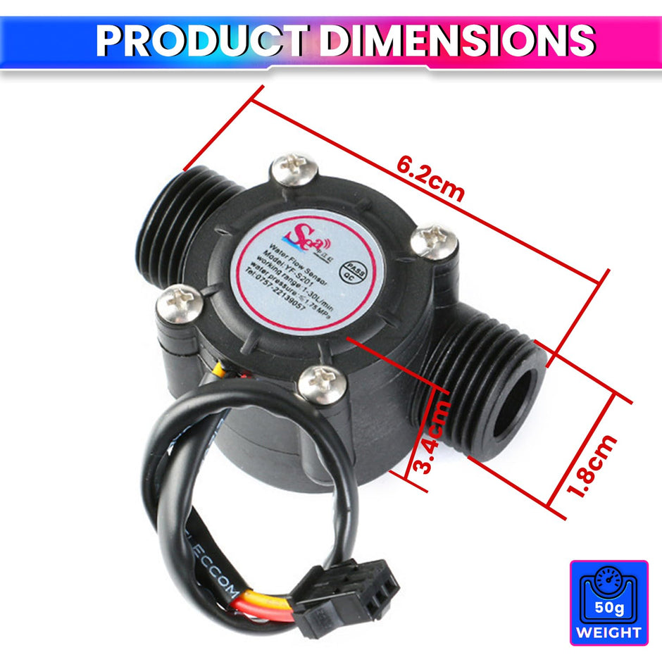 G1/2 Water Flow Sensor – Hall Effect, 1–30L/min Range, Accurate Water Flow Measurement