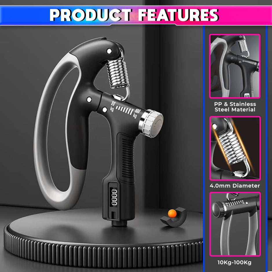 Adjustable Hand-Grip Exerciser with Digital LCD Counter, 4mm Carbon Steel Spring