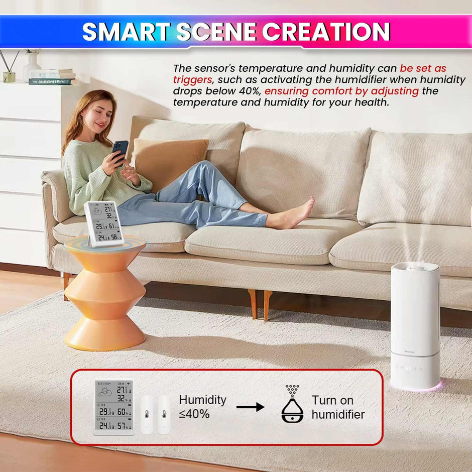 Digital Weather Station – Indoor/Outdoor Temp & Humidity, Date/Time, Dual Sensors, SmartLife App