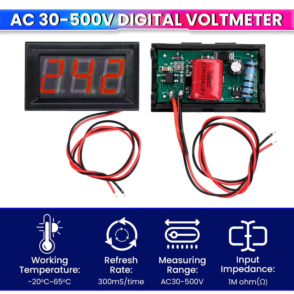 3-Digit Digital Voltmeter, 30–500VAC with Potentiometer Calibration for Accurate Monitoring amiciKart c0tmiz-hs.myshopify.com