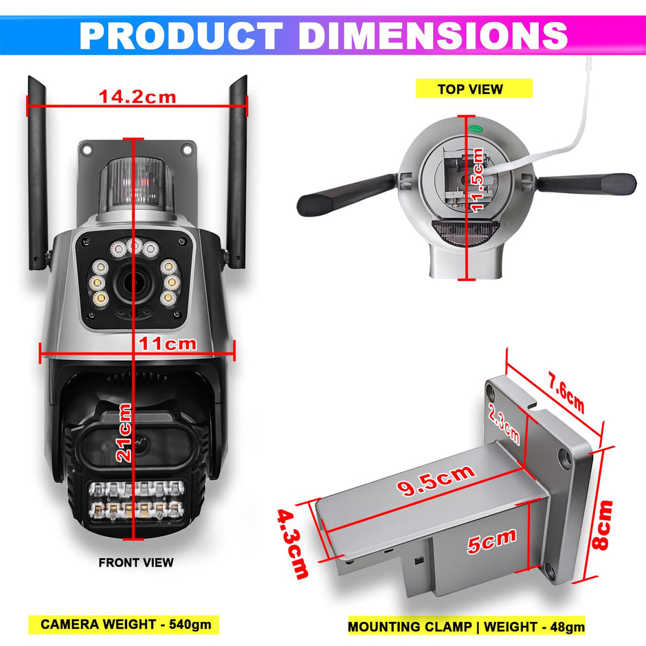 Dual Camera CCTV, 4K+4K HD Security Camera with Built-in Alarm, Motion Detection