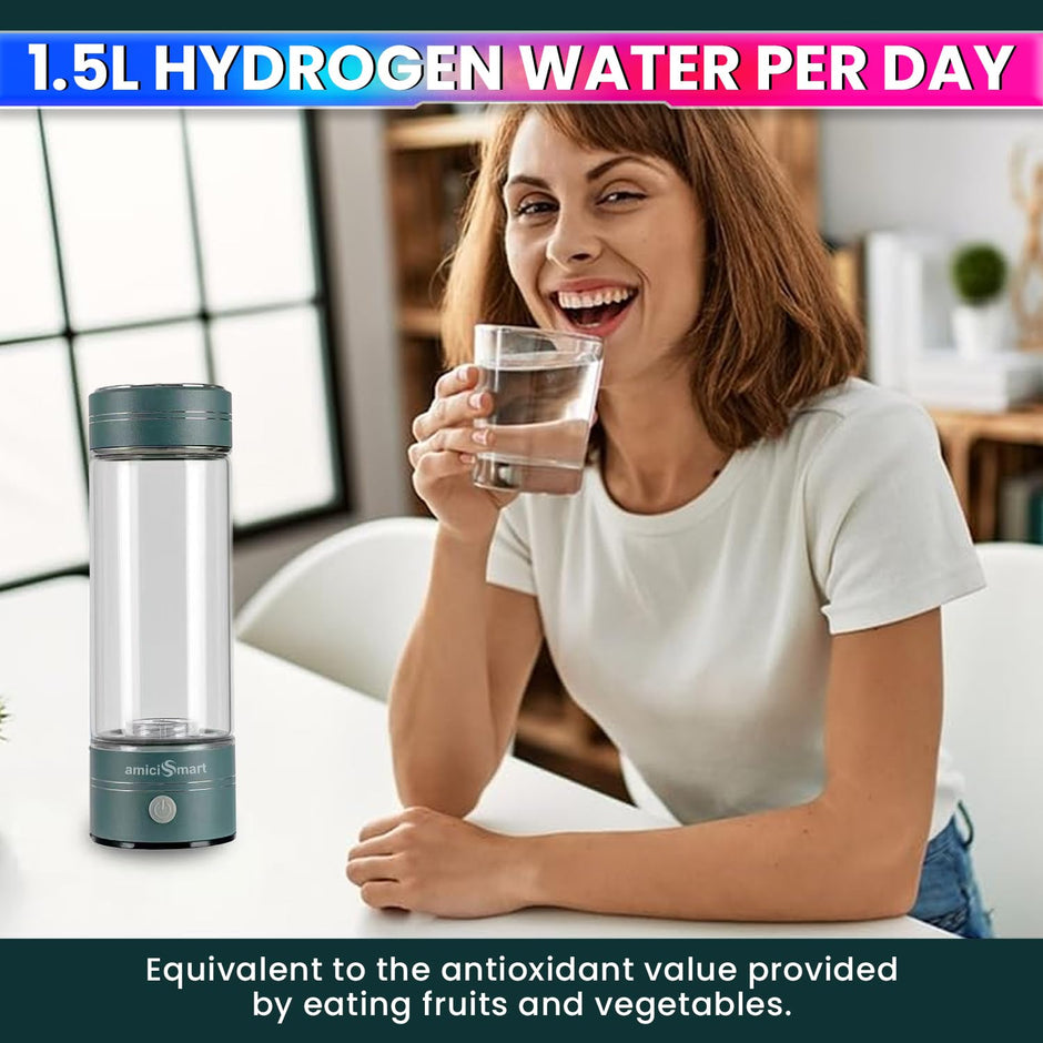 Hydrogen-Infused Water Bottle Portable Glass Rechargeable, Antioxidant Healthy Drinking Bottle amiciKart c0tmiz-hs.myshopify.com