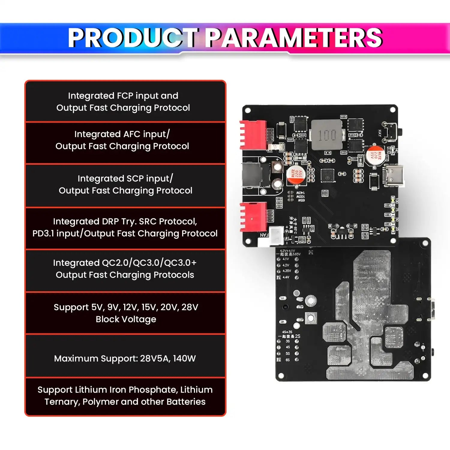 140W Bidirectional Fast Charging Module USB-C to DC PD3.1 Charger & Discharger Compatible with 2S–6S Li-ion, LiFePO4 & Polymer Battery Packs