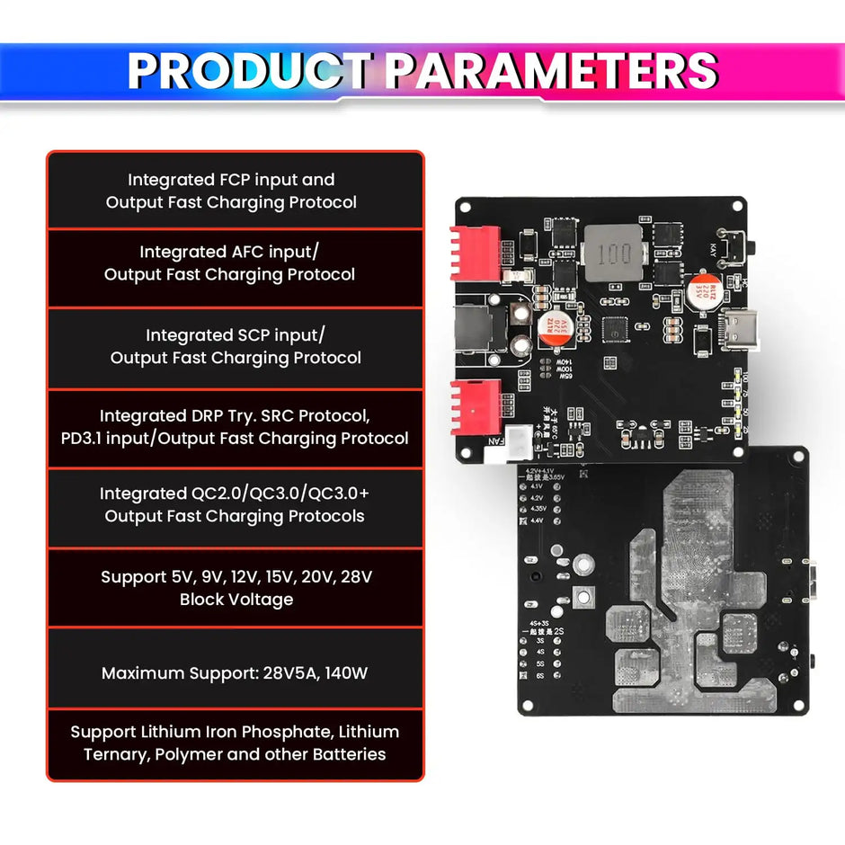 140W Bidirectional Fast Charging Module USB-C to DC PD3.1 Charger & Discharger Compatible with 2S–6S Li-ion, LiFePO4 & Polymer Battery Packs