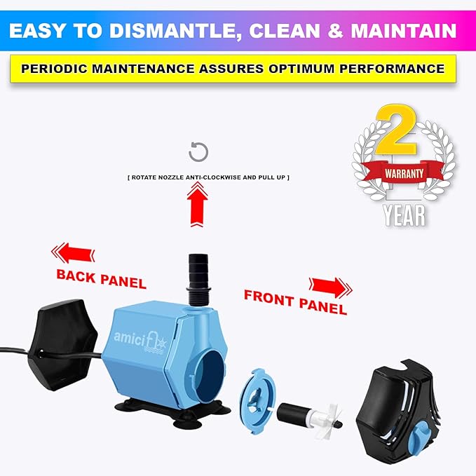 30W Submersible Water Pump with Adjustable Flow Rate, Pure Copper Winding Motor, Silent Operation