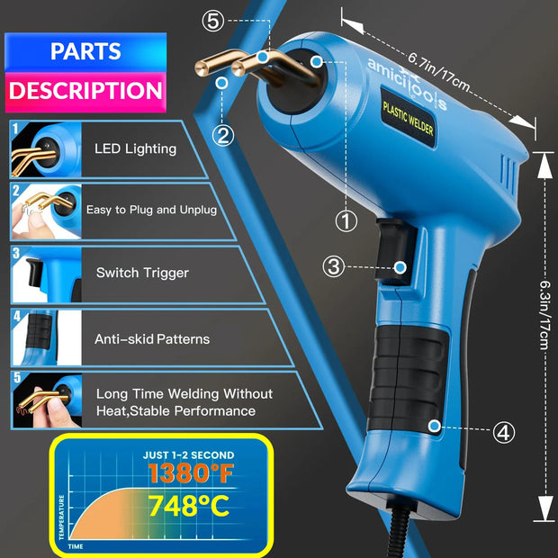 200W Plastic Welder Tool for Quick Fixes & Durable Repairs |1200pcs Staples,56pcs Rods amiciKart