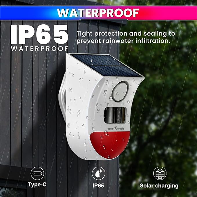 WiFi Motion Sensor Alarm with Solar Charging – Smart PIR Siren, Remote & App Control