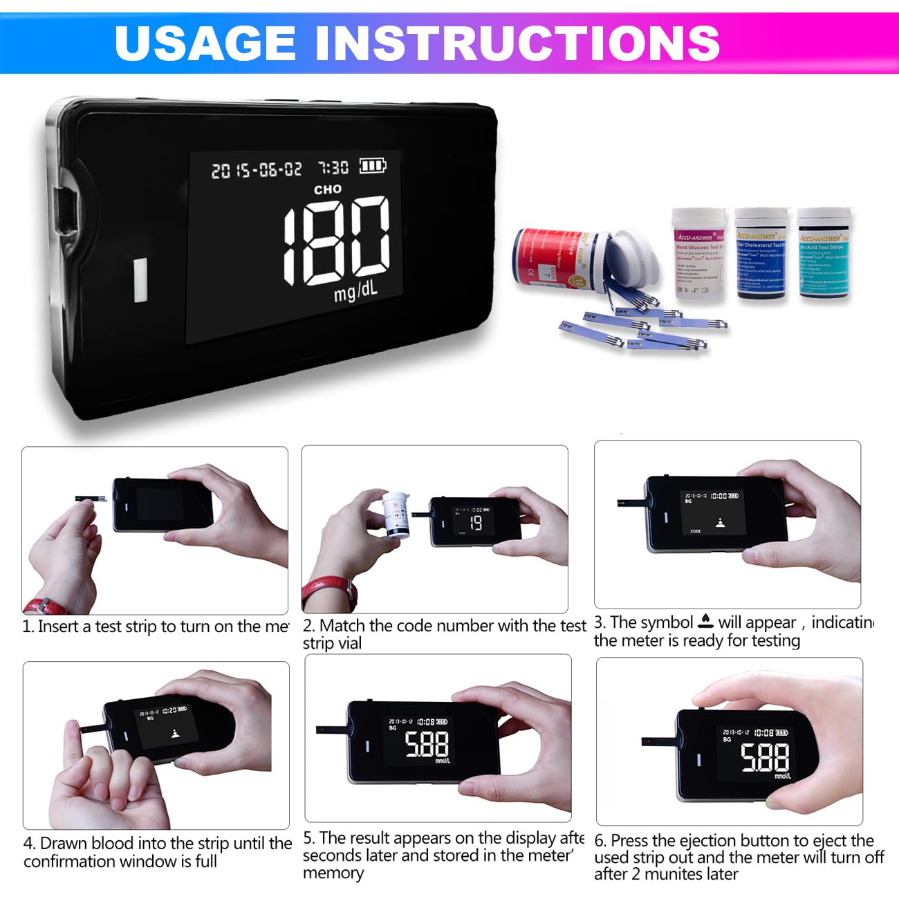 4 in 1 Health Monitoring Device, Cholesterol Hemoglobin Uric-Acid and ...