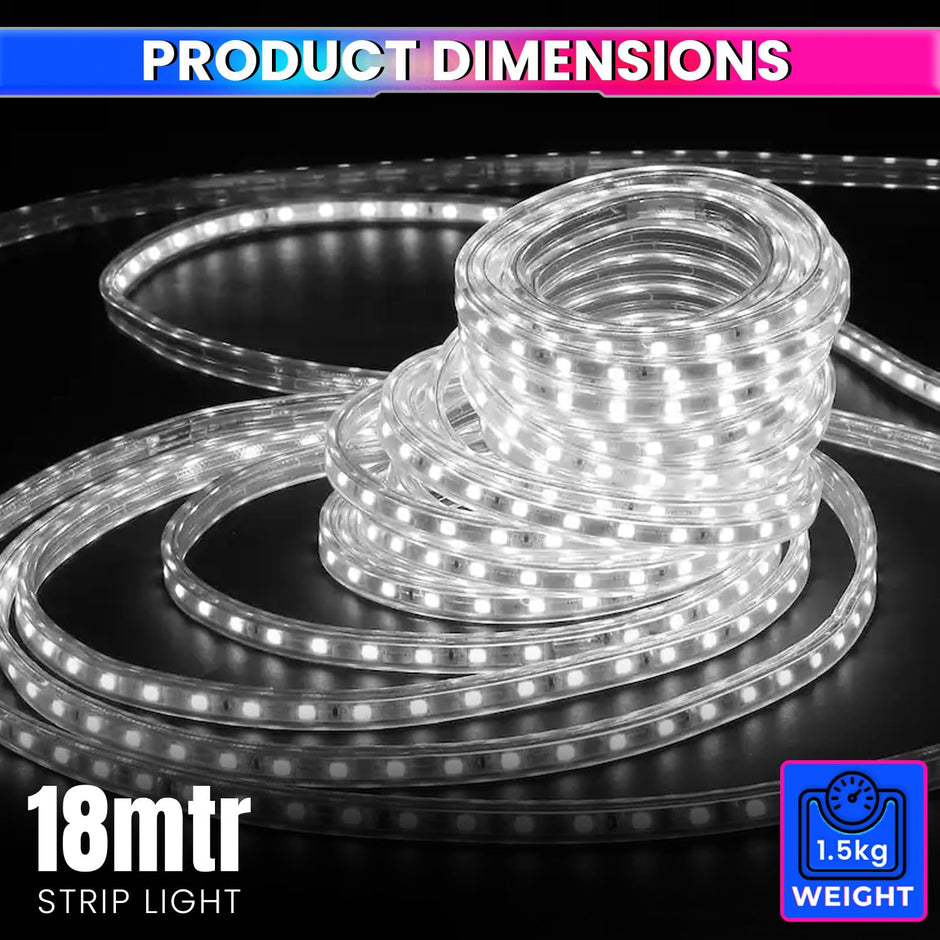 Cool White Waterproof LED Rope Light 18M Energy-Efficient Lights for Home, Events & Décor Flexible Strip with 120 LEDs/m