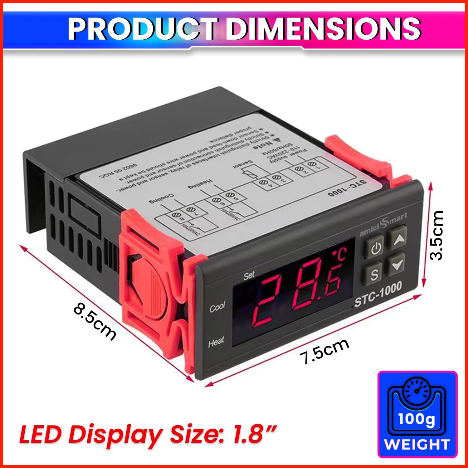 Digital Thermostat STC-1000 Incubators, Dual Mode Heating & Cooling Temperature Controller Alarm & Delay Function(10A)