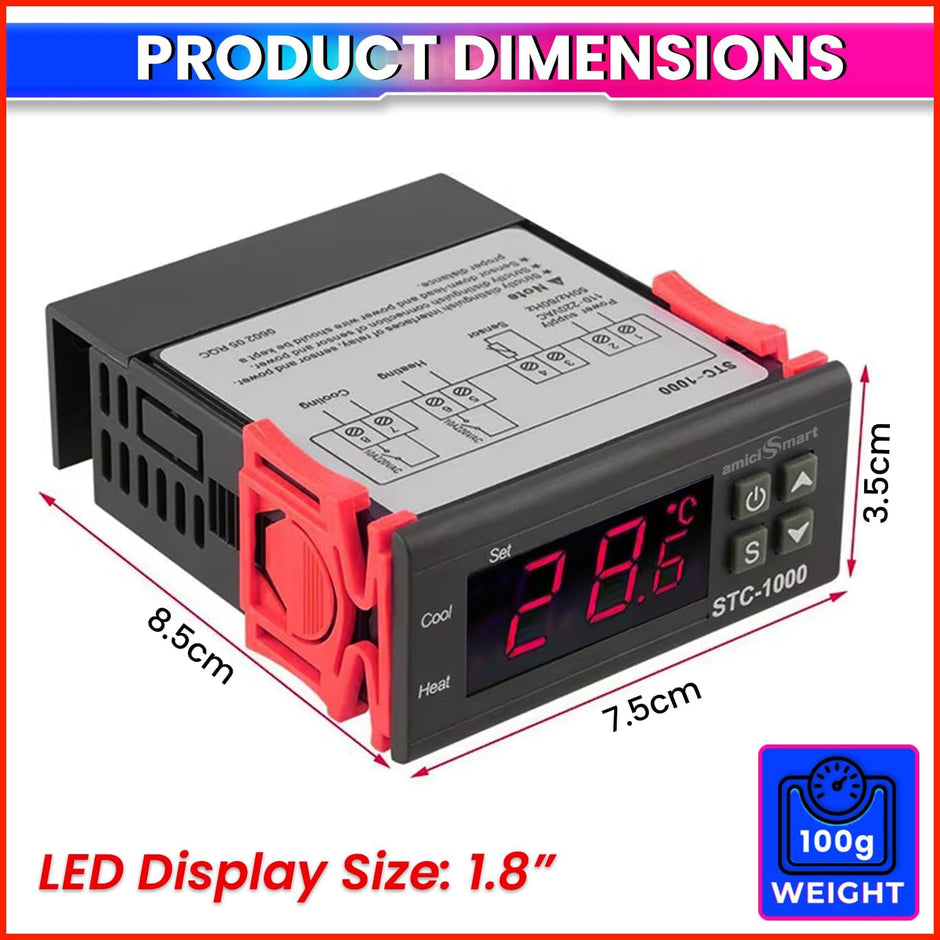 Digital Thermostat STC-1000 Incubators, Dual Mode Heating & Cooling Temperature Controller Alarm & Delay Function(10A)