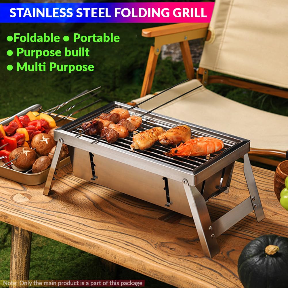 Portable Barbecue Grill, Small Foldable Stainless Steel Charcoal Grill For Outdoor Cooking