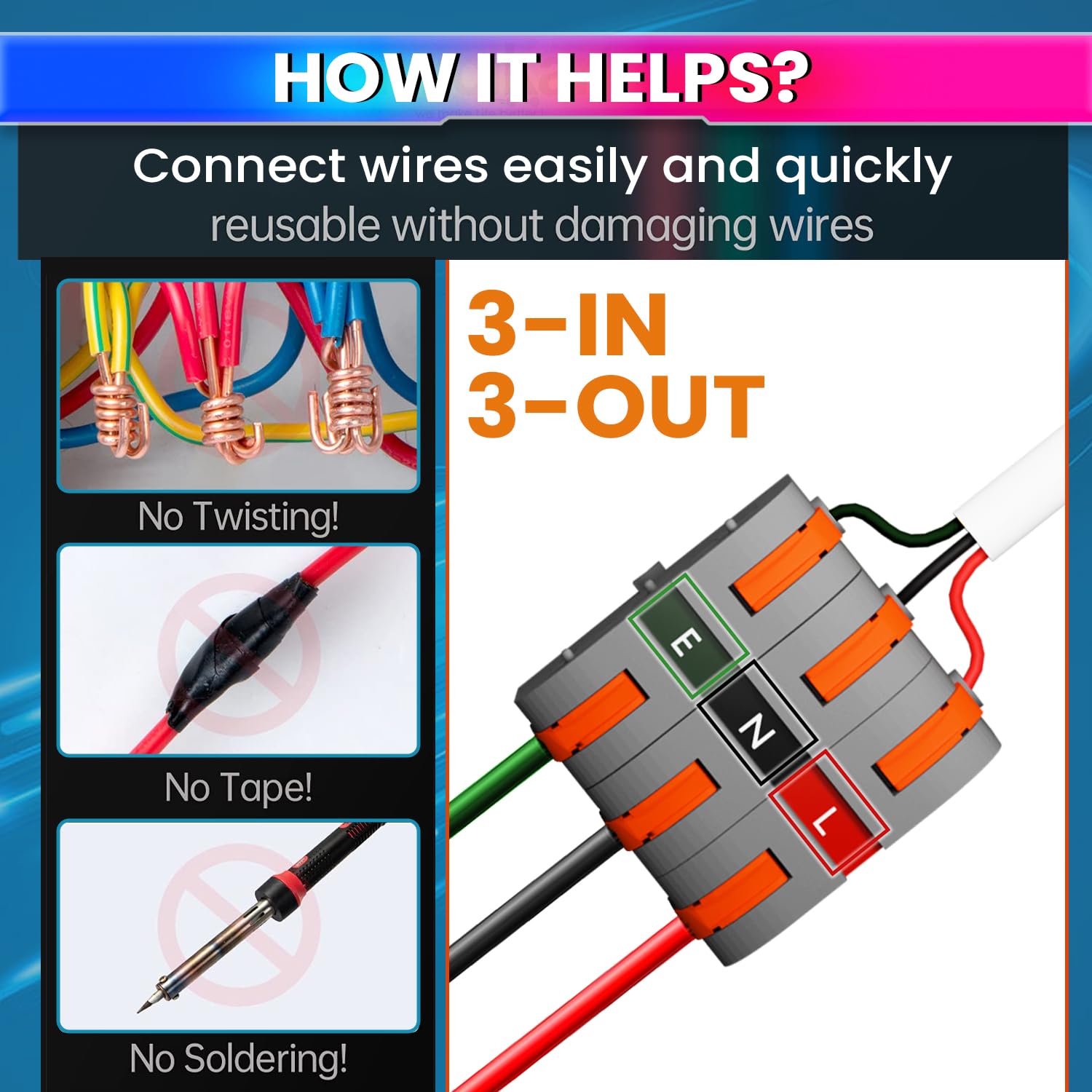 Secure Connect Plug Top with Color-Coded Wire Connector – 16A & 6A