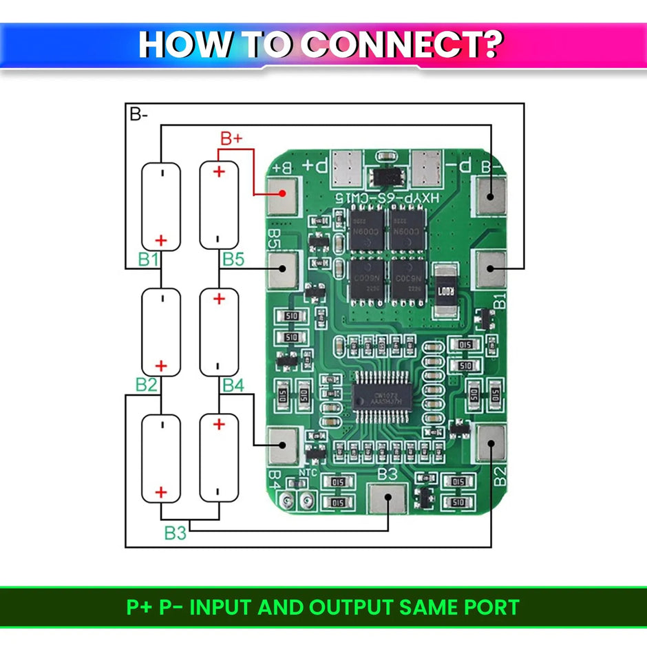 6S 22.2V/25.2V 14A Lithium Battery BMS Protection Board with Cell Balancing 6-Cell 18650 Li-ion Packs Overcharge, Over-Discharge & Short-Circuit Safety