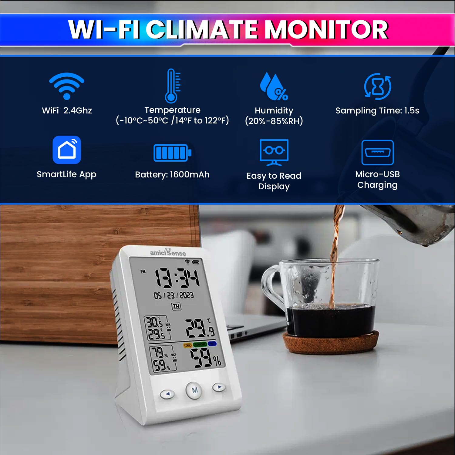 Digital Thermometer Hygrometer – Smart Temp & Humidity Monitor with Time & Date Display, Rechargeable Battery amiciKart c0tmiz-hs.myshopify.com