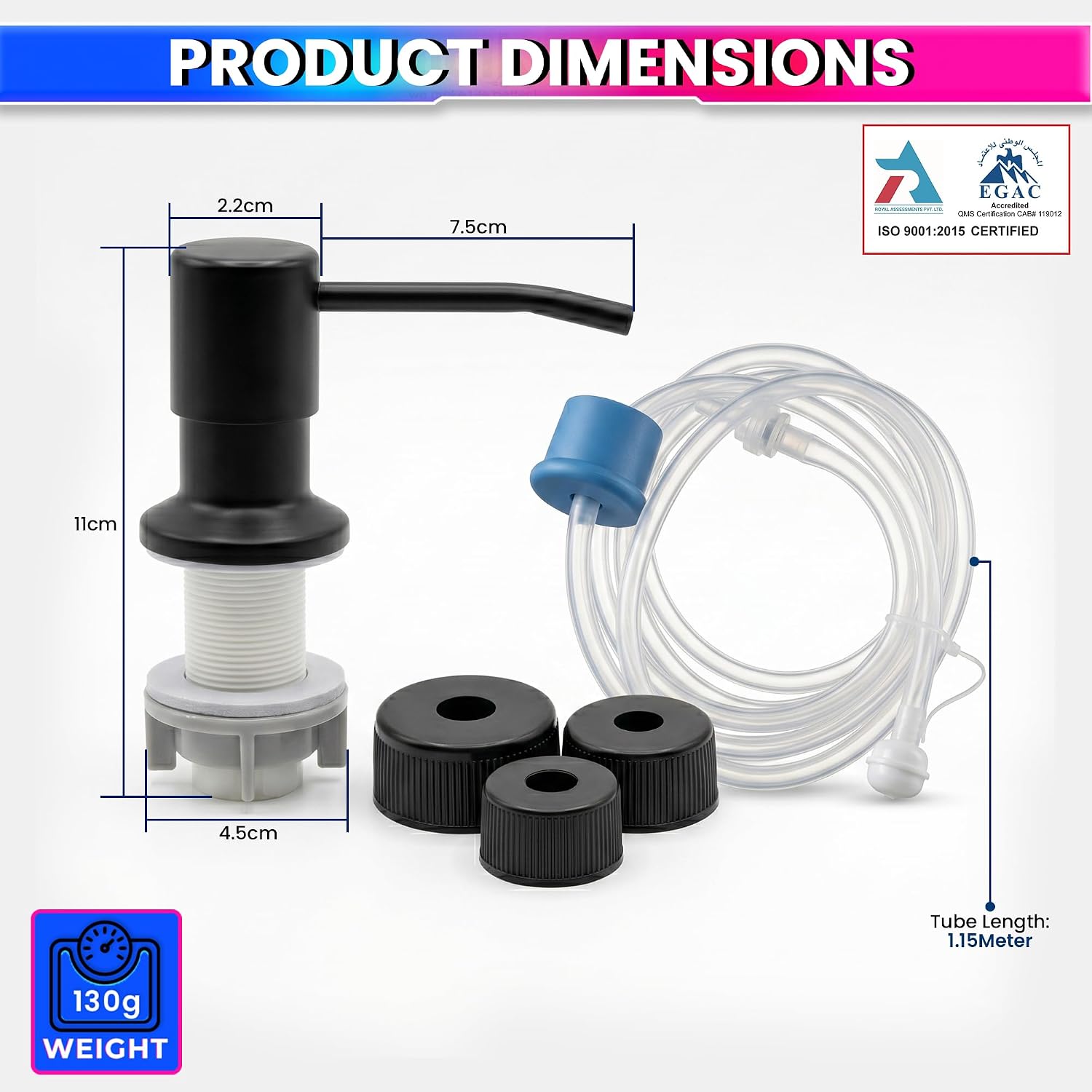 Kitchen Sink Soap Dispenser Built-in Countertop S.S Steel Dispenser Pump ( Black)