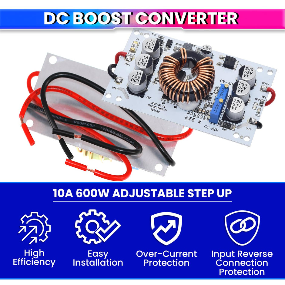 600W DC-DC Boost Converter, 10-60V to 12-60V Adjustable