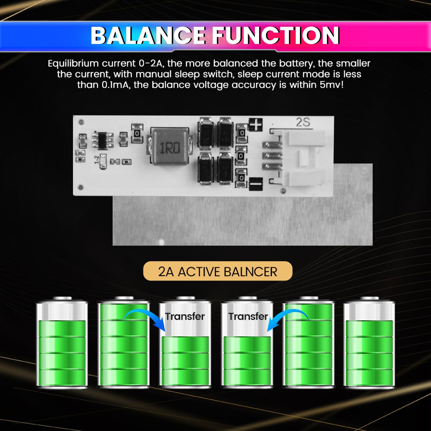 2S 2A Active Energy Balancer Board – Inductive Voltage Energy Equalization for LiFePO4 / Li-ion / Lipo / LTO Battery Packs (3.0V–4.2V) amiciKart