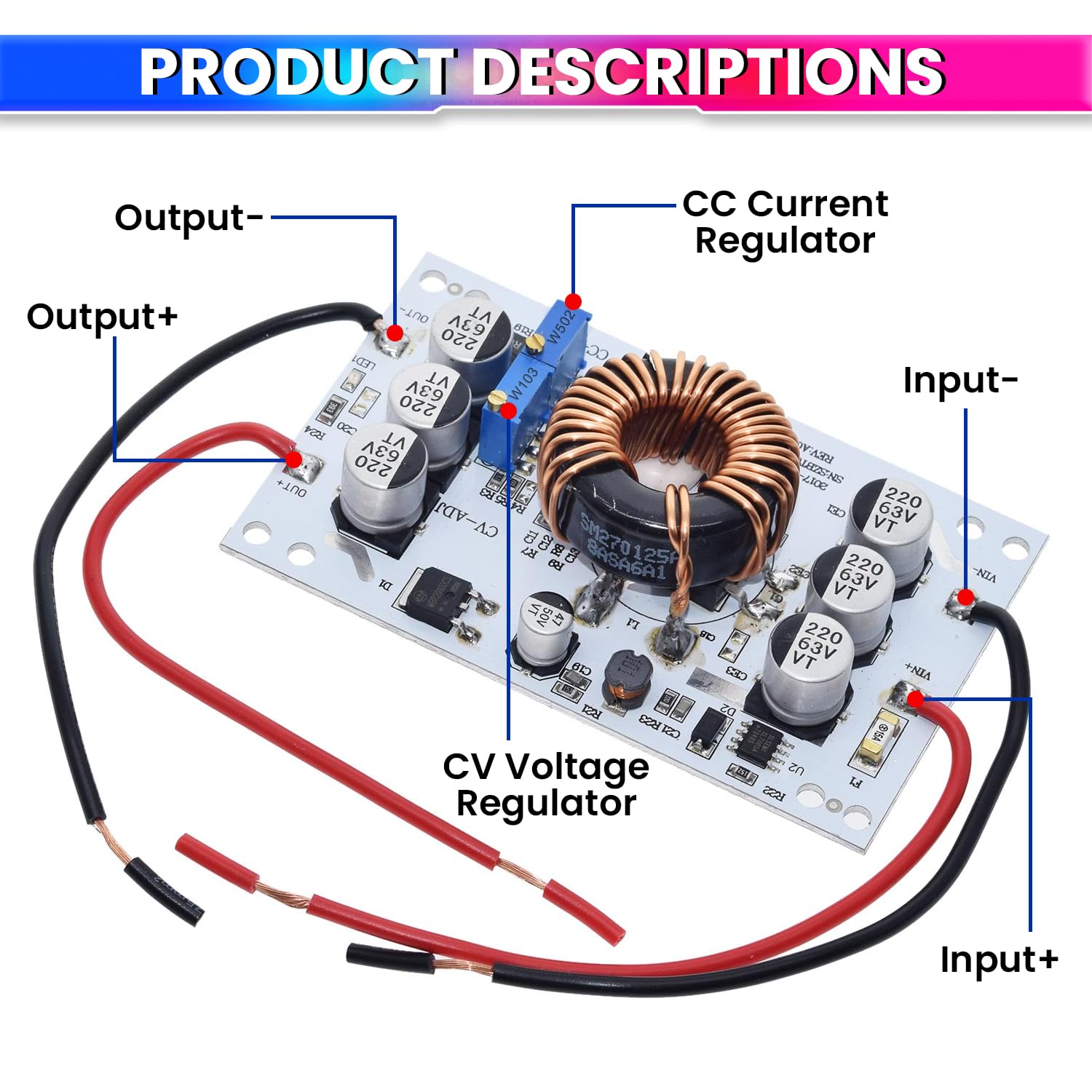 600W DC-DC Boost Converter, 10-60V to 12-60V Adjustable