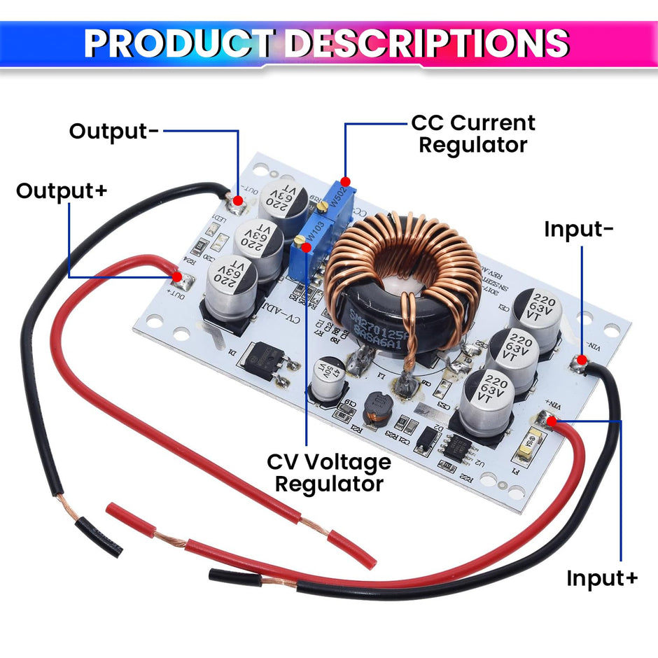 600W DC-DC Boost Converter, 10-60V to 12-60V Adjustable