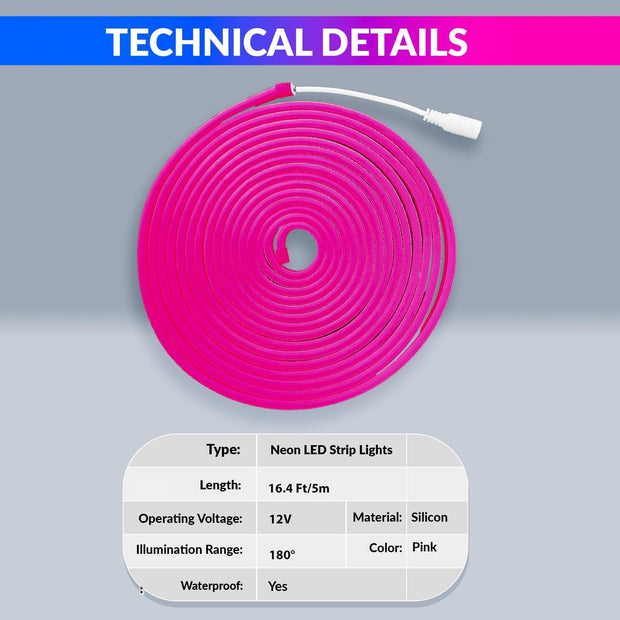 Pink 5M LED Strip Light Flexible Waterproof Decorative String For Diwali, Christmas or Home Décor