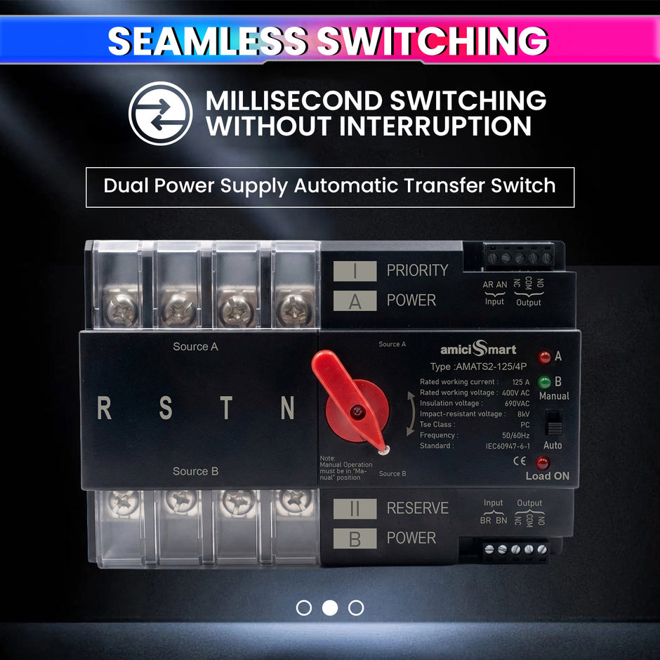 125A Dual Power Automatic Control Transfer Switch (3-Phase) Auto & Manual Mode