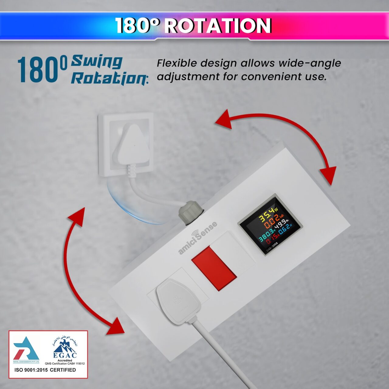 Energy Meter Socket Board with 6-in-1 Digital Voltage Monitoring 6A Socket Board with Indicator & 6A Switch with Durable 4-Inch Wire amiciKart