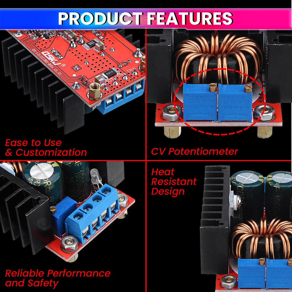 amiciSolar Buck-Boost Converter, DC 10-35V to 1-35V Adjustable Step-Up/Step-Down Power Module, 8.5A Max, 80W High-Efficiency Voltage Regulator