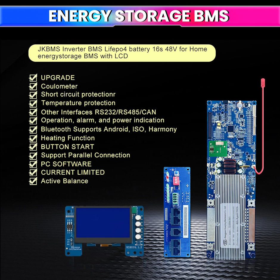 7S–16S 200A Smart BMS for LiFePO4 Battery Pack | Bluetooth App + Display