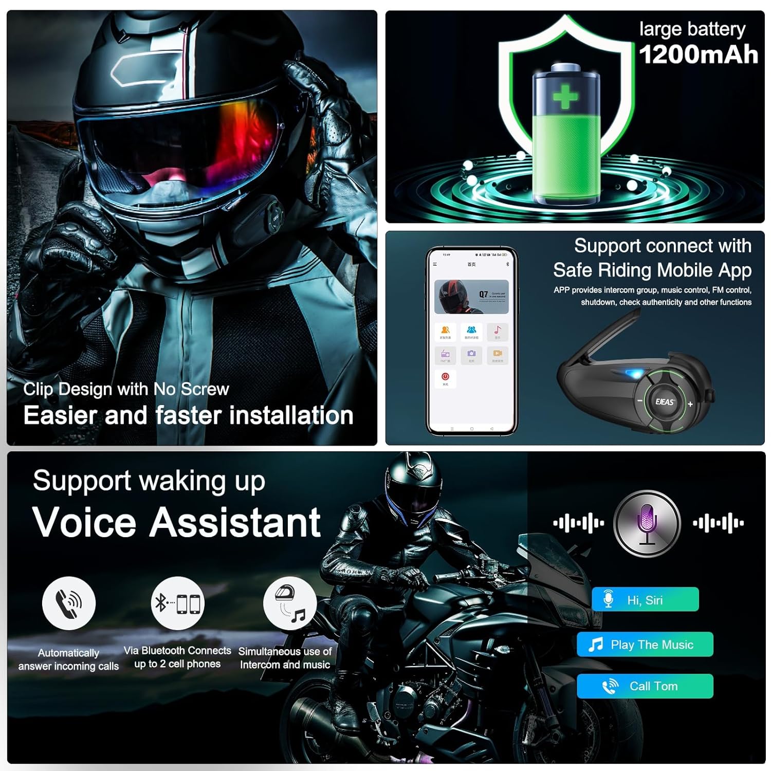 EJEAS Q8 Motorcycle Helmet Bluetooth Headset amiciKart c0tmiz-hs.myshopify.com
