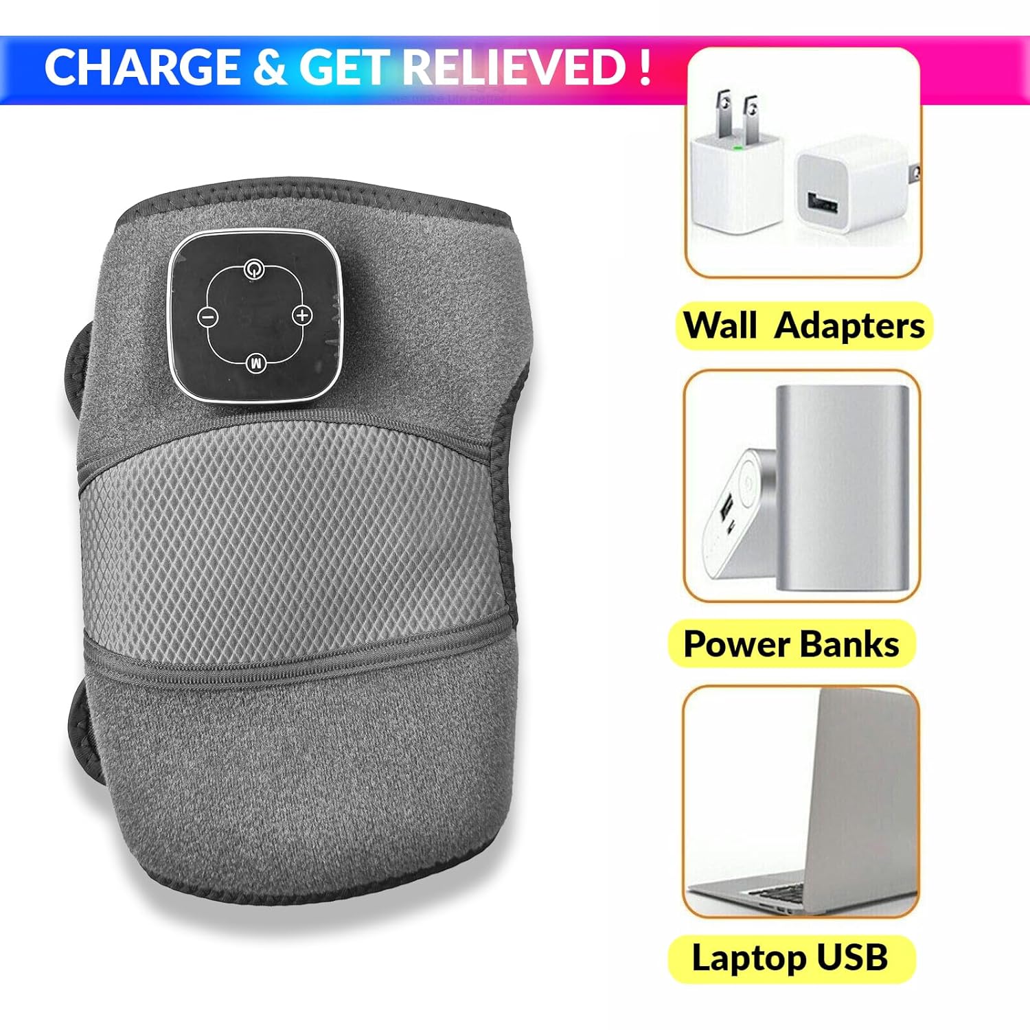 USB Rechargeable 3 in 1 Knee Massager, Hot Compress Knee/Elbow/Shoulder Massager amiciKart