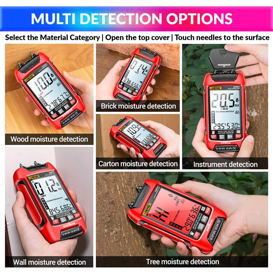 7-in-1 Digital Moisture Meter – Digital Hygrometer For Wall, Wood, Building Materials with Temp Display