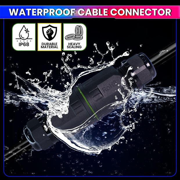 2-Way Junction Box, IP68 L20 Waterproof Outdoor Cable Connector (Pack of 2)