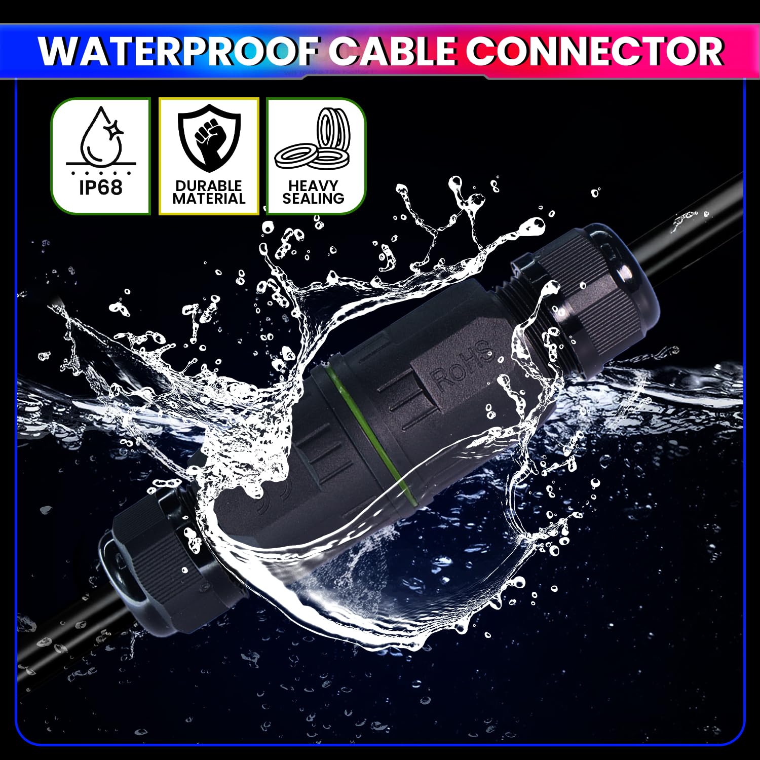 2-Way Junction Box, IP68 L20 Waterproof Outdoor Cable Connector (Pack of 2) amiciKart c0tmiz-hs.myshopify.com