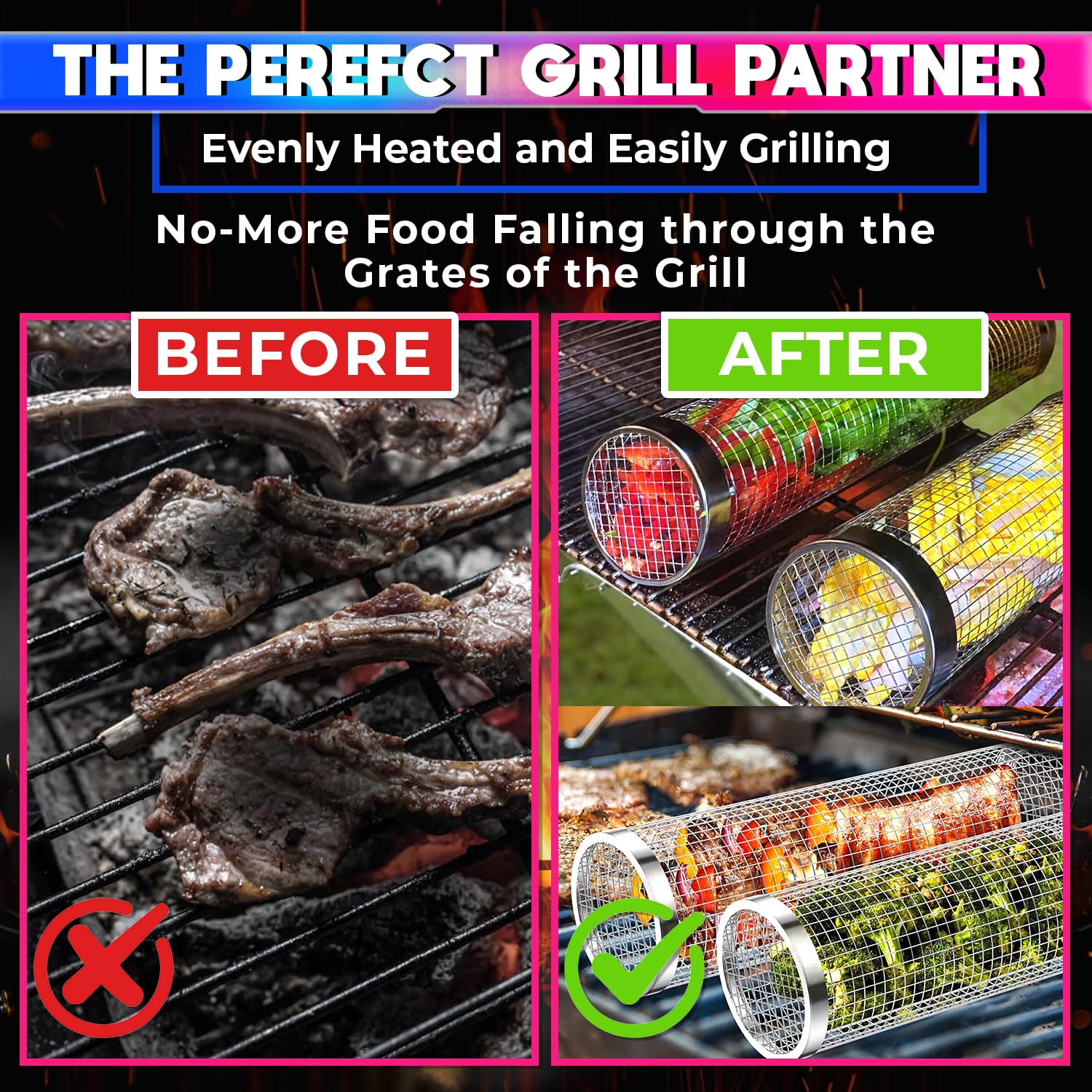 Stainless Steel Rolling Grill Basket: Convenient BBQ Accessory for Perfectly Grilled Foods amiciKart c0tmiz-hs.myshopify.com