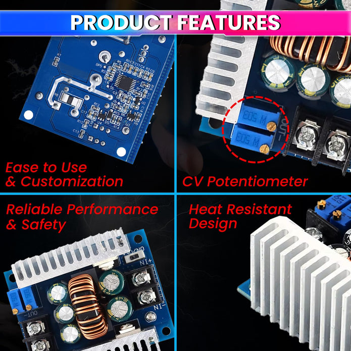 300W 20A DC-DC Buck Converter, 6V-40V to 1.2V-36V Step-Down Power Module, 95% Efficiency