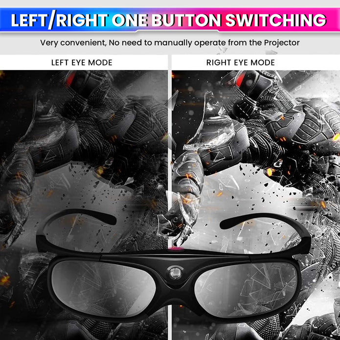 3D Glasses for DLP Link 3D Projectors, 144Hz Active Shutter 3D Eyewear