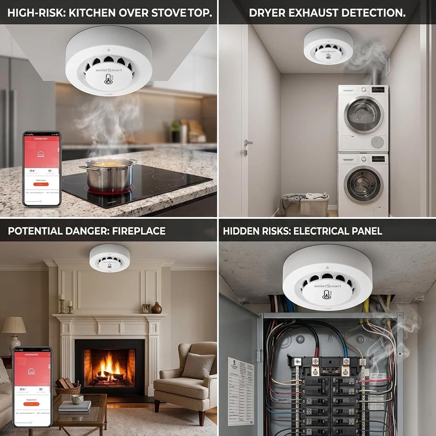 WiFi Smart Smoke Detector with App Alerts, 80dB Alarm & Temp/Humidity Monitor